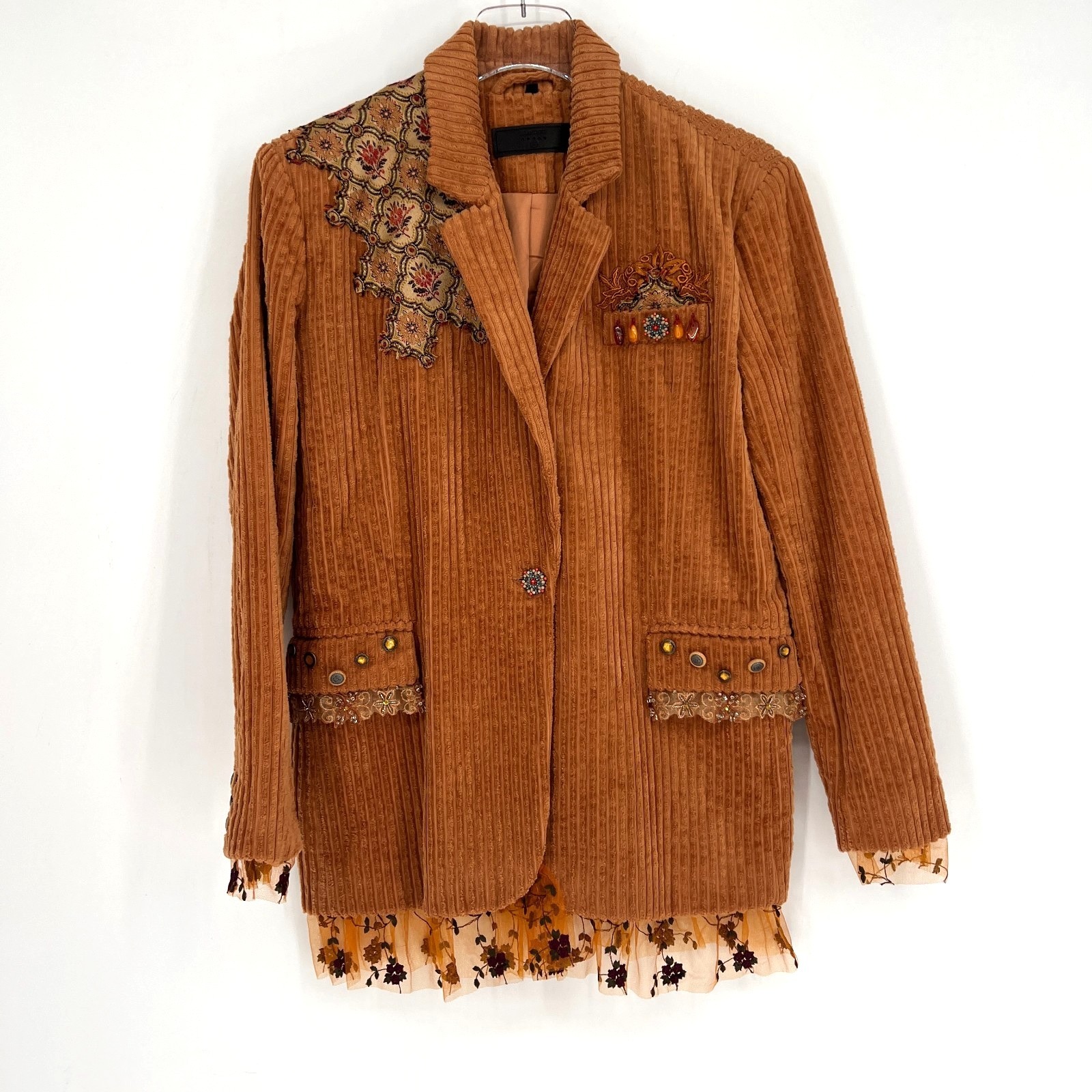 Blank Nyc Upcycled Blazer Womens Xs Corduroy Oversized Artsy Boho Embellished